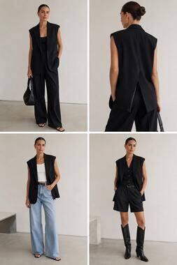The Frankie Shop Oversized Wool Blend Slit Back Vest Jacket in Black, OS